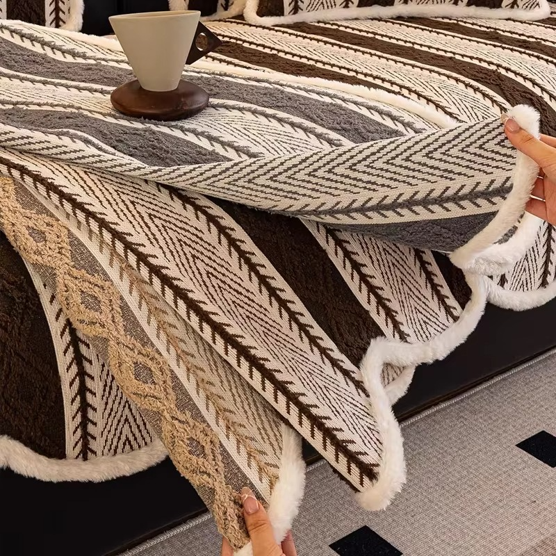 Elegant Chenille Anti Slip Stripe Sofa Couch Cover