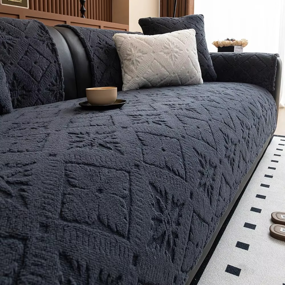 Non-Slip Jacquard Fleece Plush Sofa Couch Cover