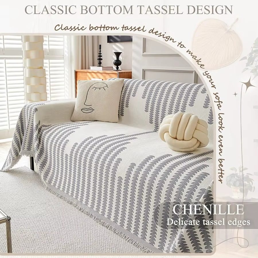 Elegance Chenille Anti-Slip Tassels Sofa Couch Cover