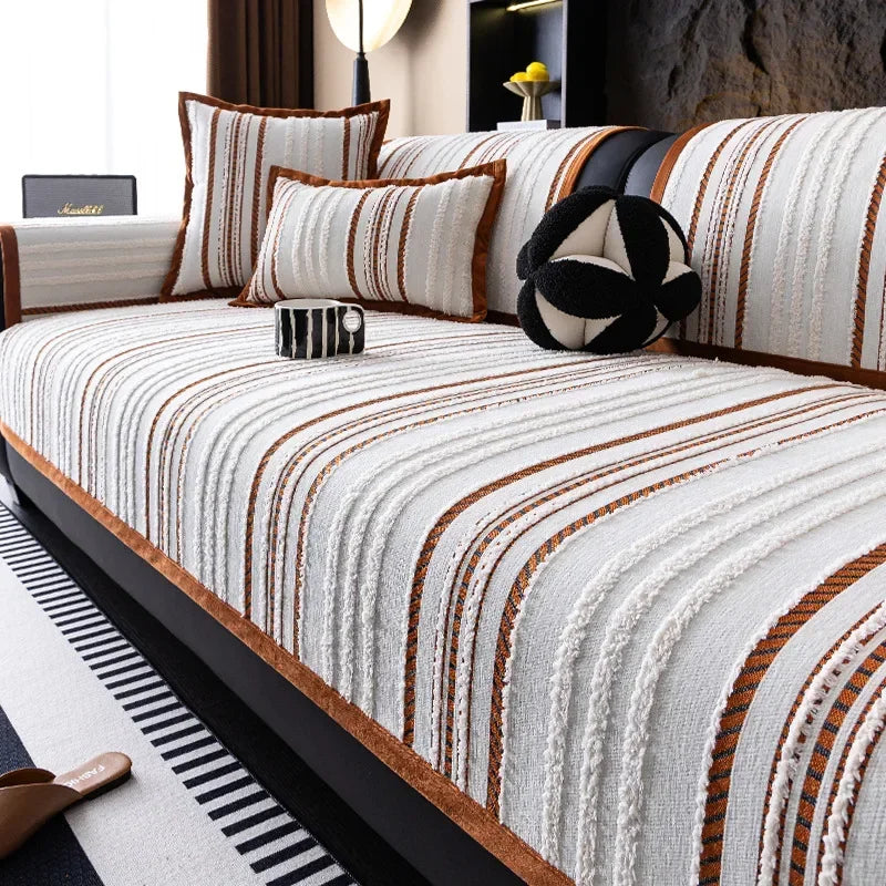 Non-slip Elegant Chenille Stripe Sofa Couch Cover