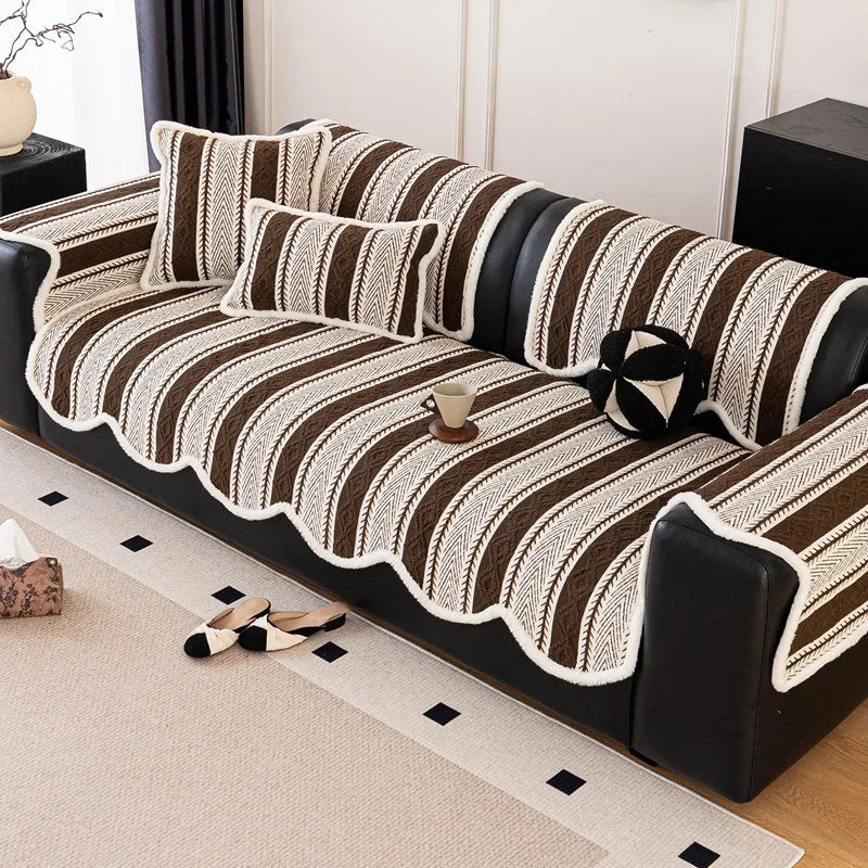 Elegant Chenille Anti Slip Stripe Sofa Couch Cover