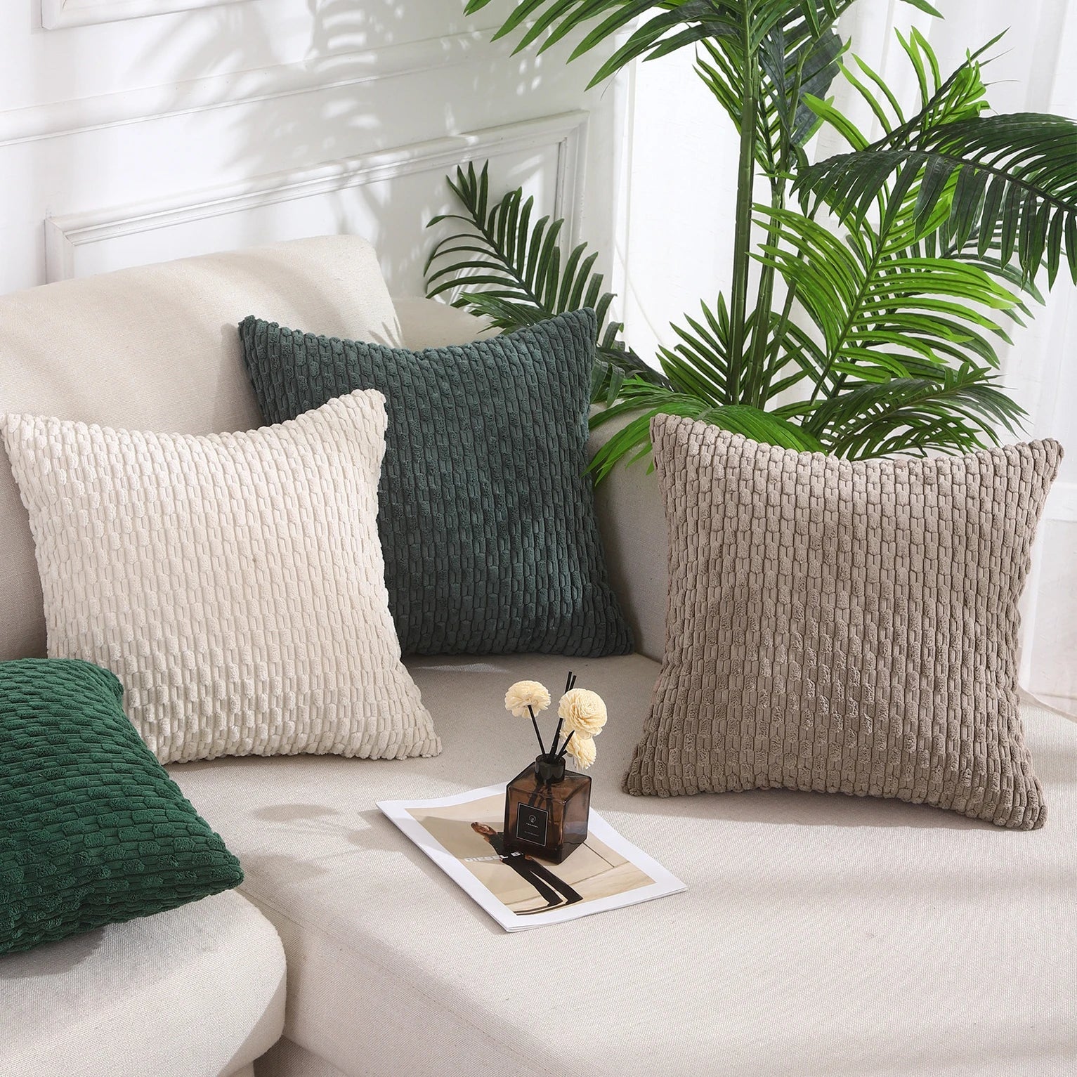 2 Corduroy Boho Fluffy Throw Pillow Cushion Cover Case