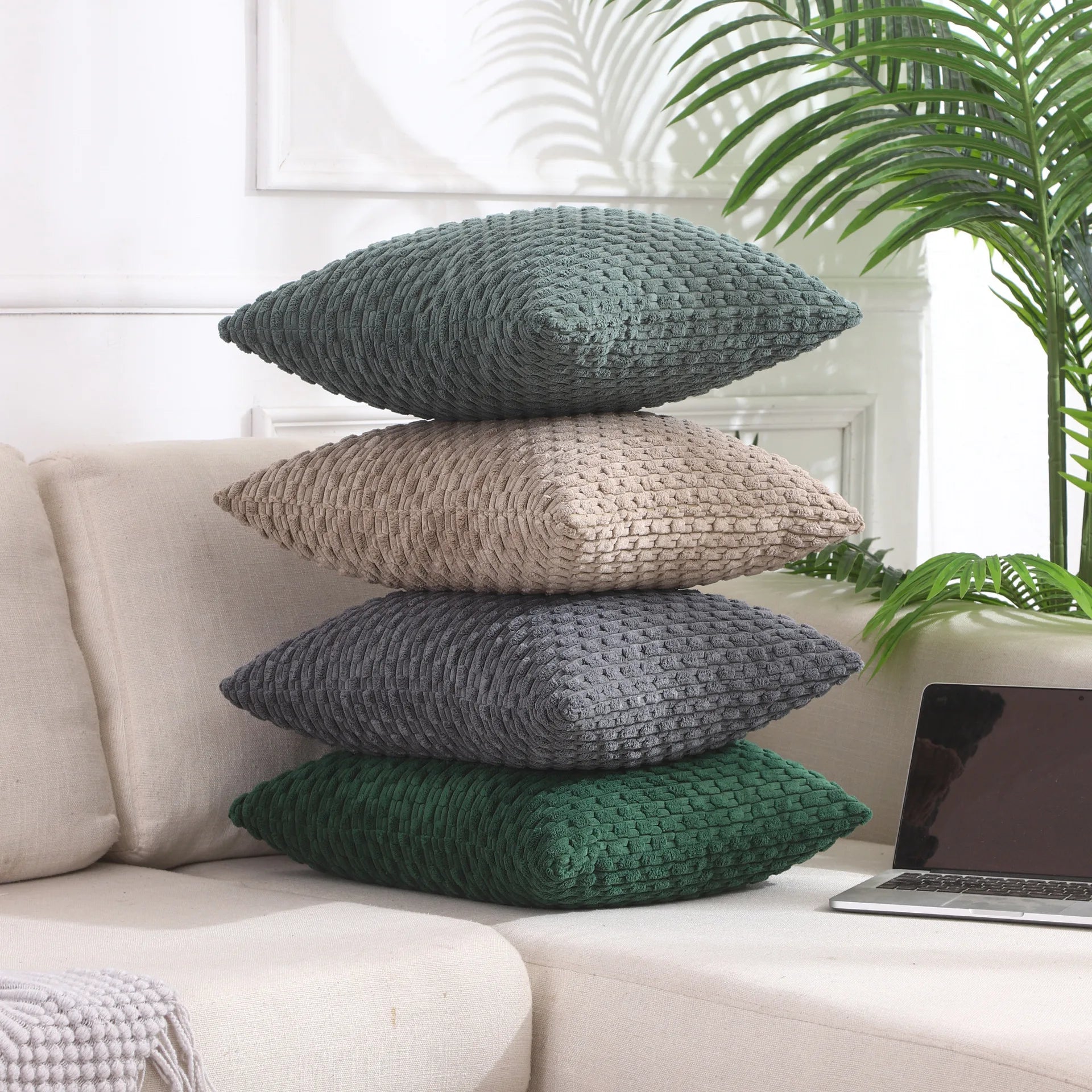 2 Corduroy Boho Fluffy Throw Pillow Cushion Cover Case
