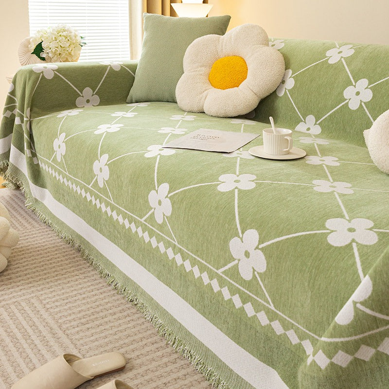 Non-Slip Woven Floral Trellis Chenille Tassels Sofa Couch Cover