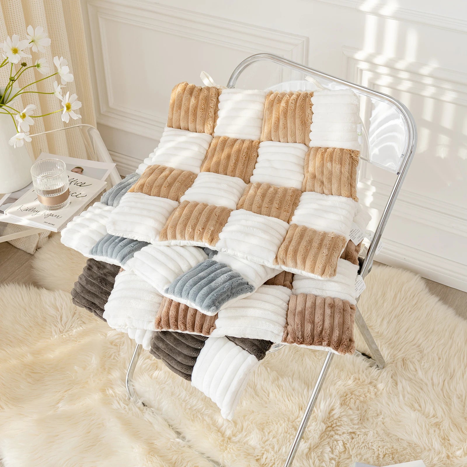 Non Slip Plaid Fuzzy Pet Dog Mat Bed Couch Cover