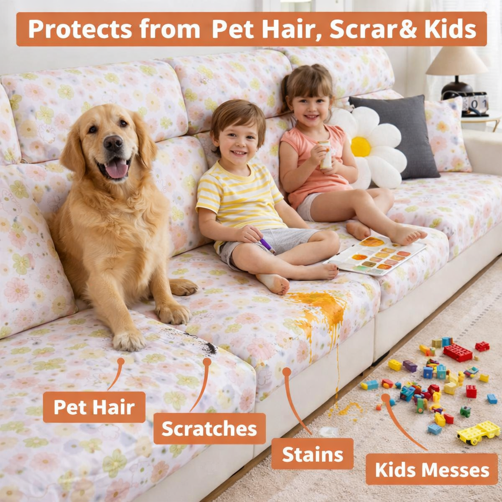 Floral Anti-Slip L Shaped Cushion Sofa Couch Cover