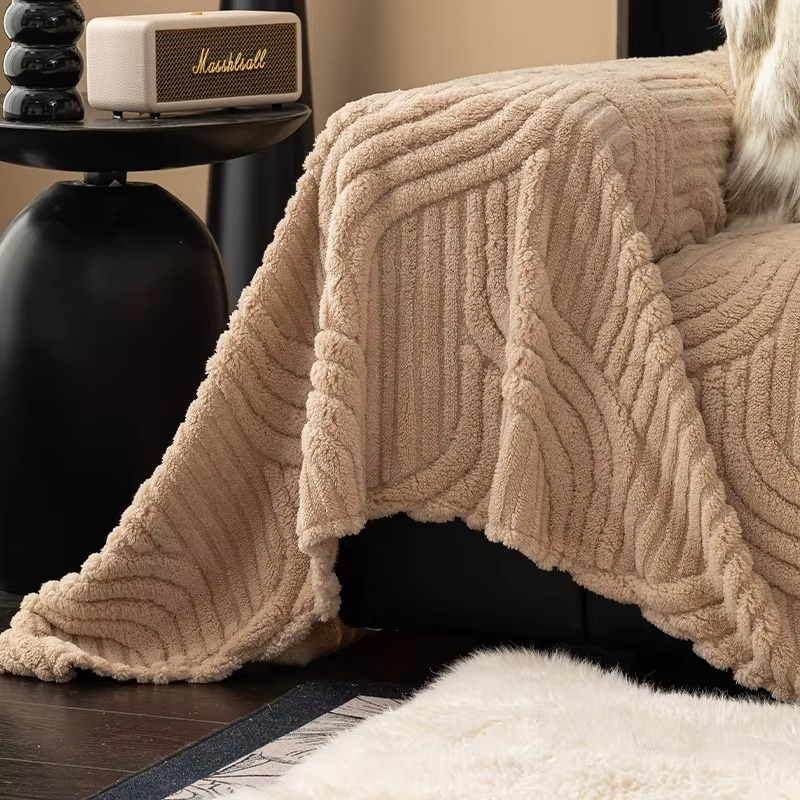 Classic Fuzzy Curved Striped Plush Sofa Couch Cover