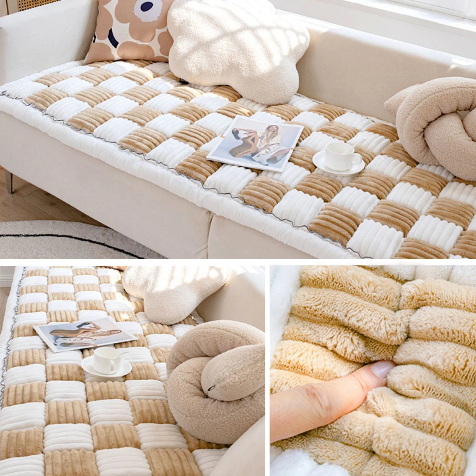 Non Slip Plaid Fuzzy Pet Dog Mat Bed Couch Cover