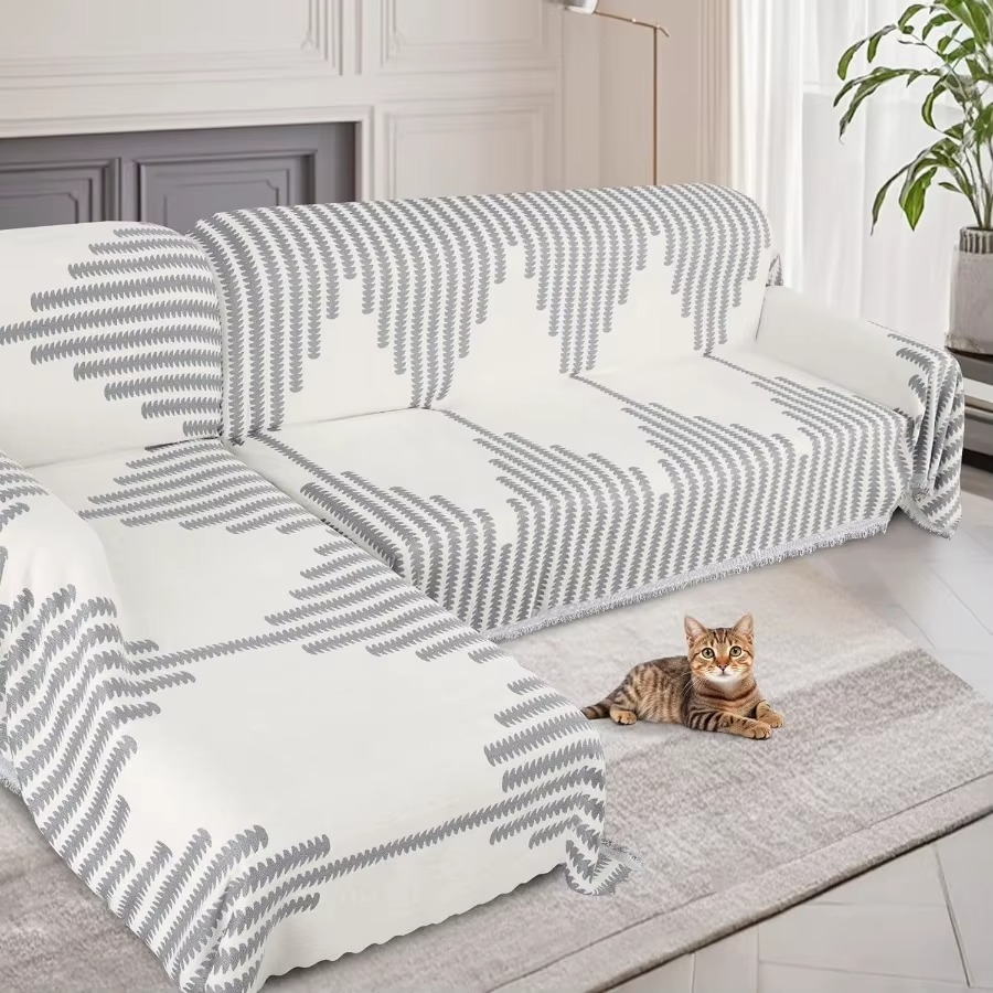 Elegance Chenille Anti-Slip Tassels Sofa Couch Cover