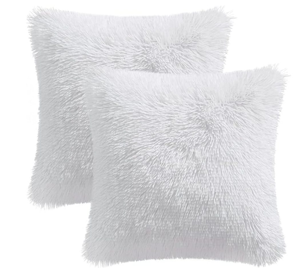 2 Faux Fur Fluffy Plush Pillow Cushion Cover Case