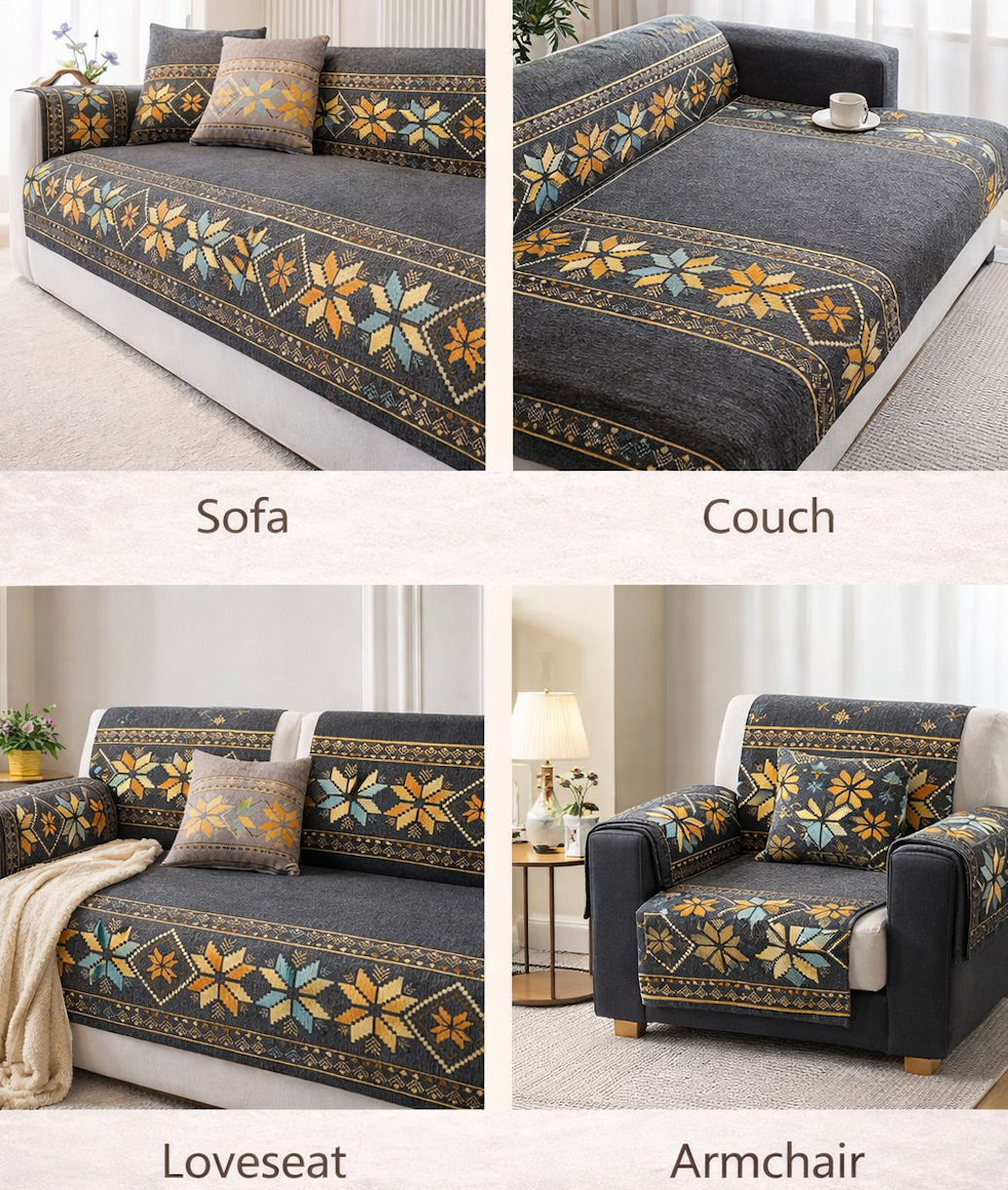 Non Slip Boho Chenille Geometric Sofa Couch Cover