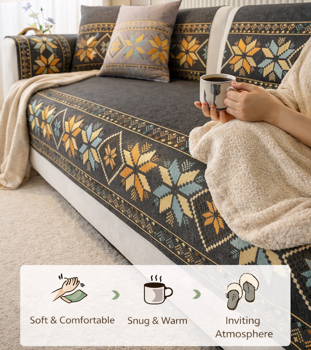 Non Slip Boho Chenille Geometric Sofa Couch Cover