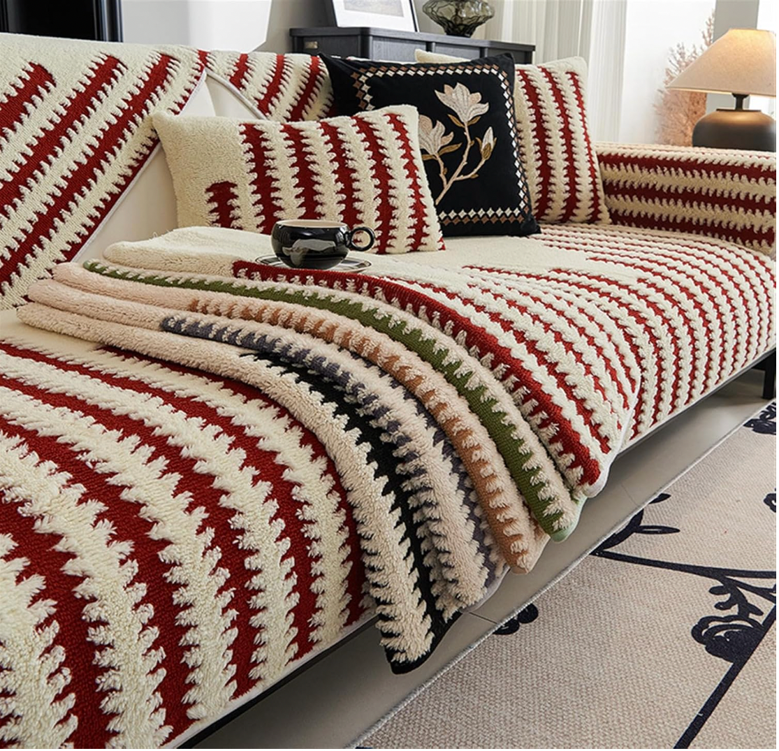 Non Slip Geometric Fuzzy Mat Couch Sofa Cover