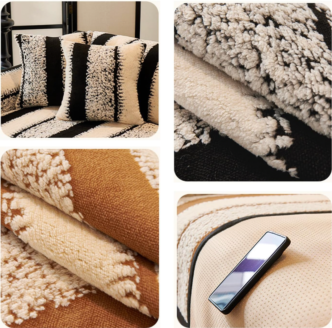 Non Slip Fuzzy Plush Striped Mat Couch Sofa Cover