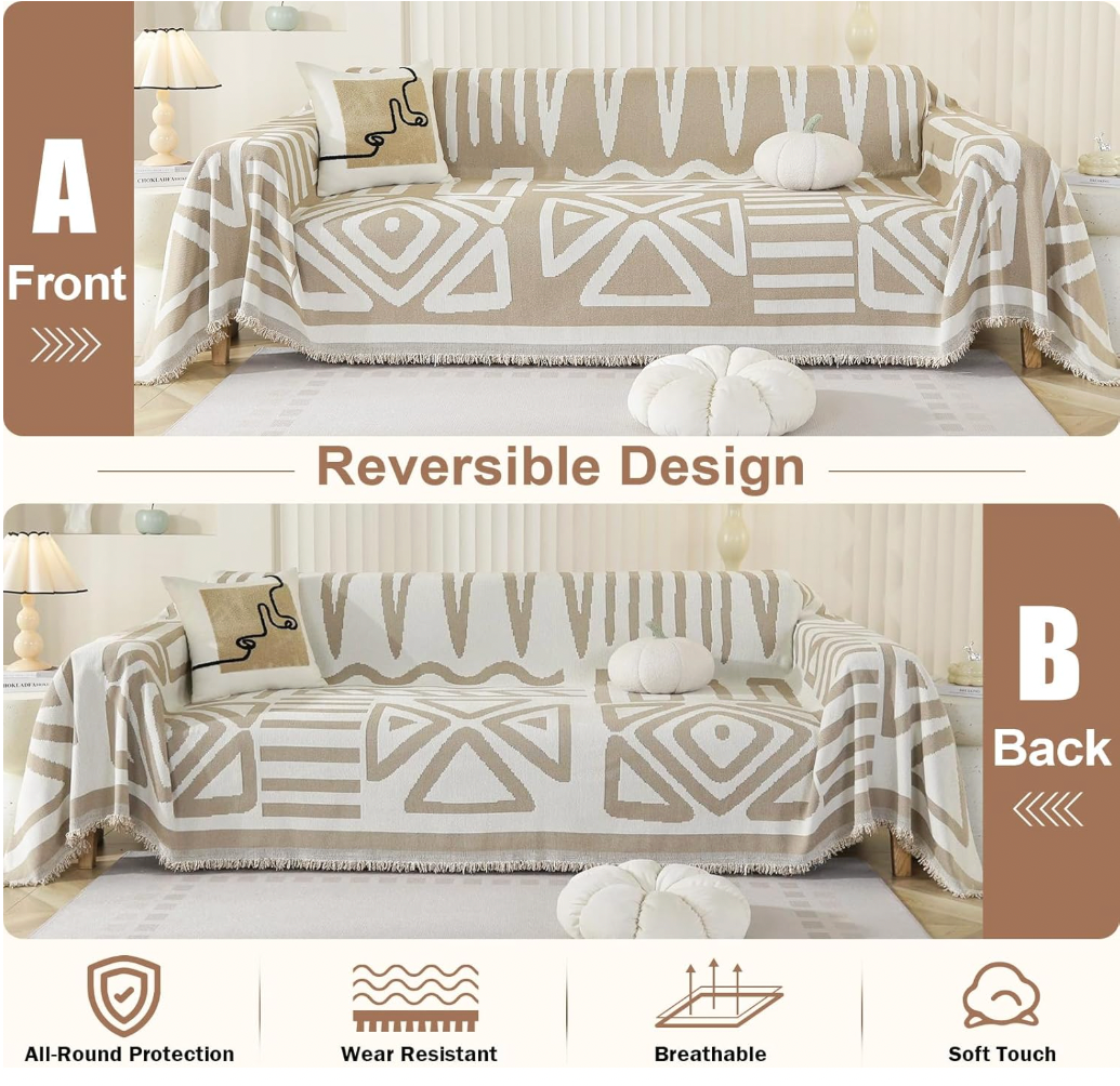 Chenille Reversible Modern Tassels Sofa Couch Cover