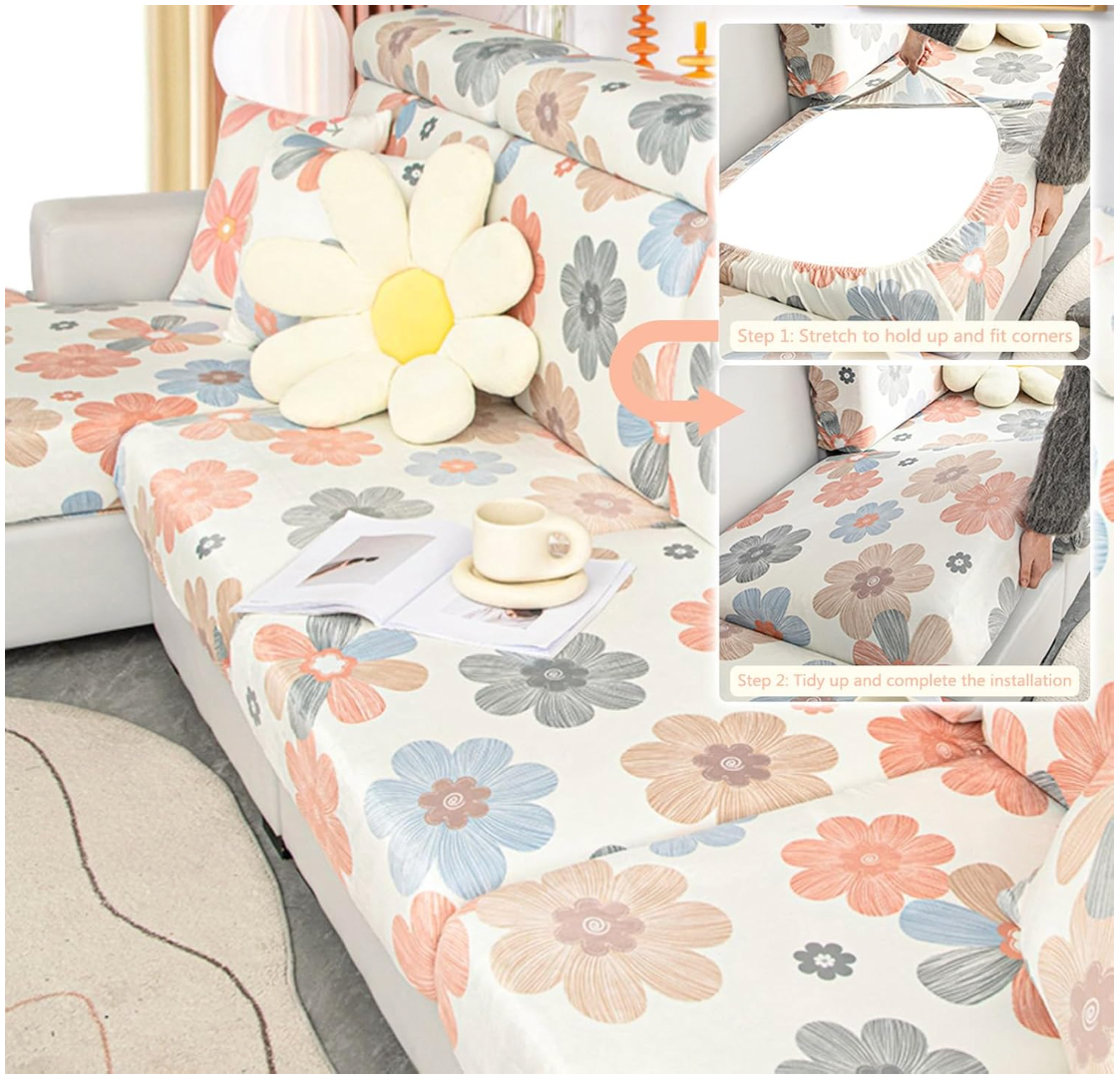 Anti-Slip L Shaped Pastel flora Cushion Sofa Couch Cover