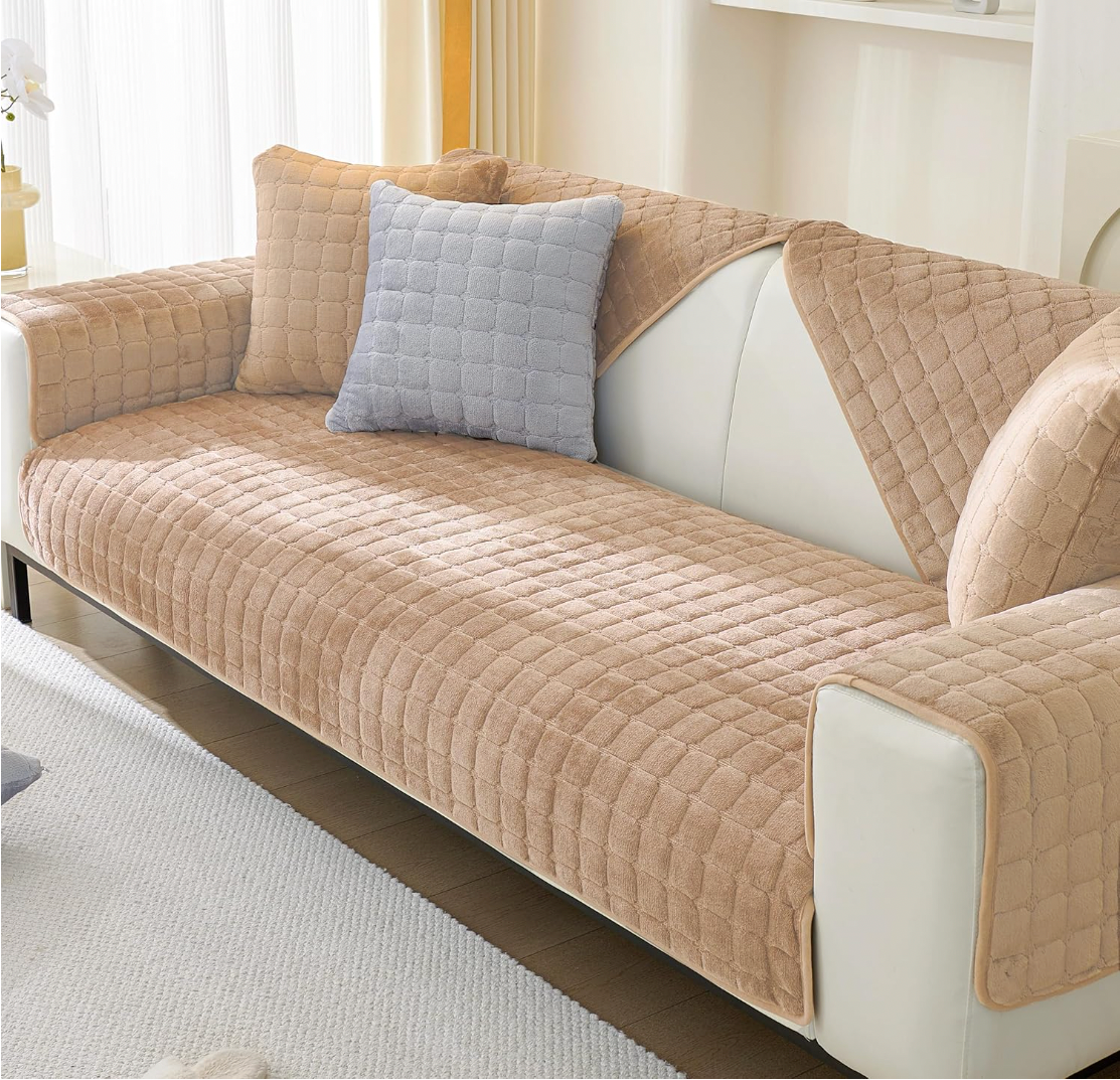 Non-Slip Velvet Quilted Fleece Plush Sofa Couch Cover
