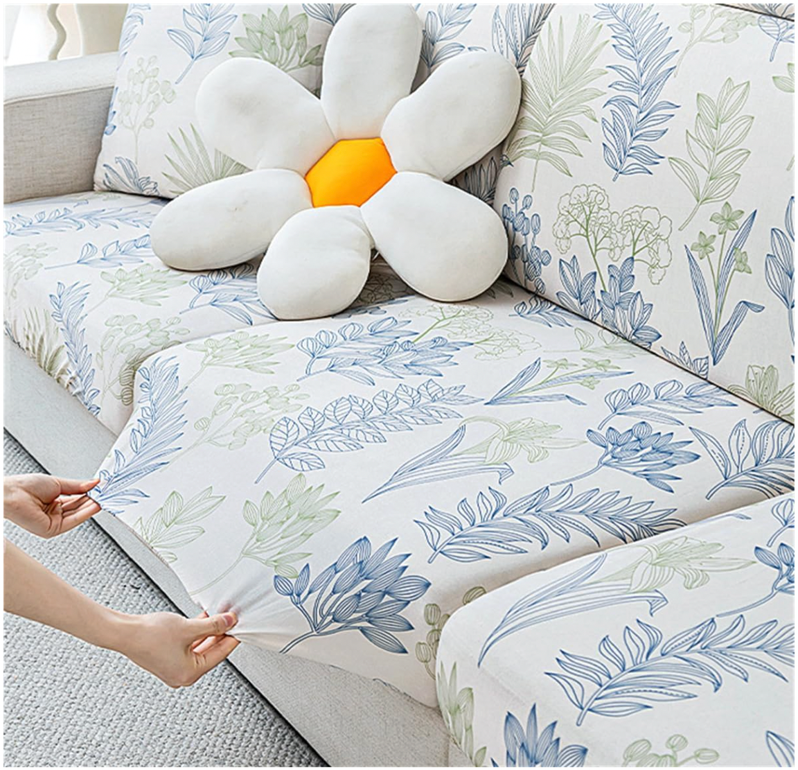 L Shaped Anti-Slip Leaf Cushion Sectional Sofa Couch Cover