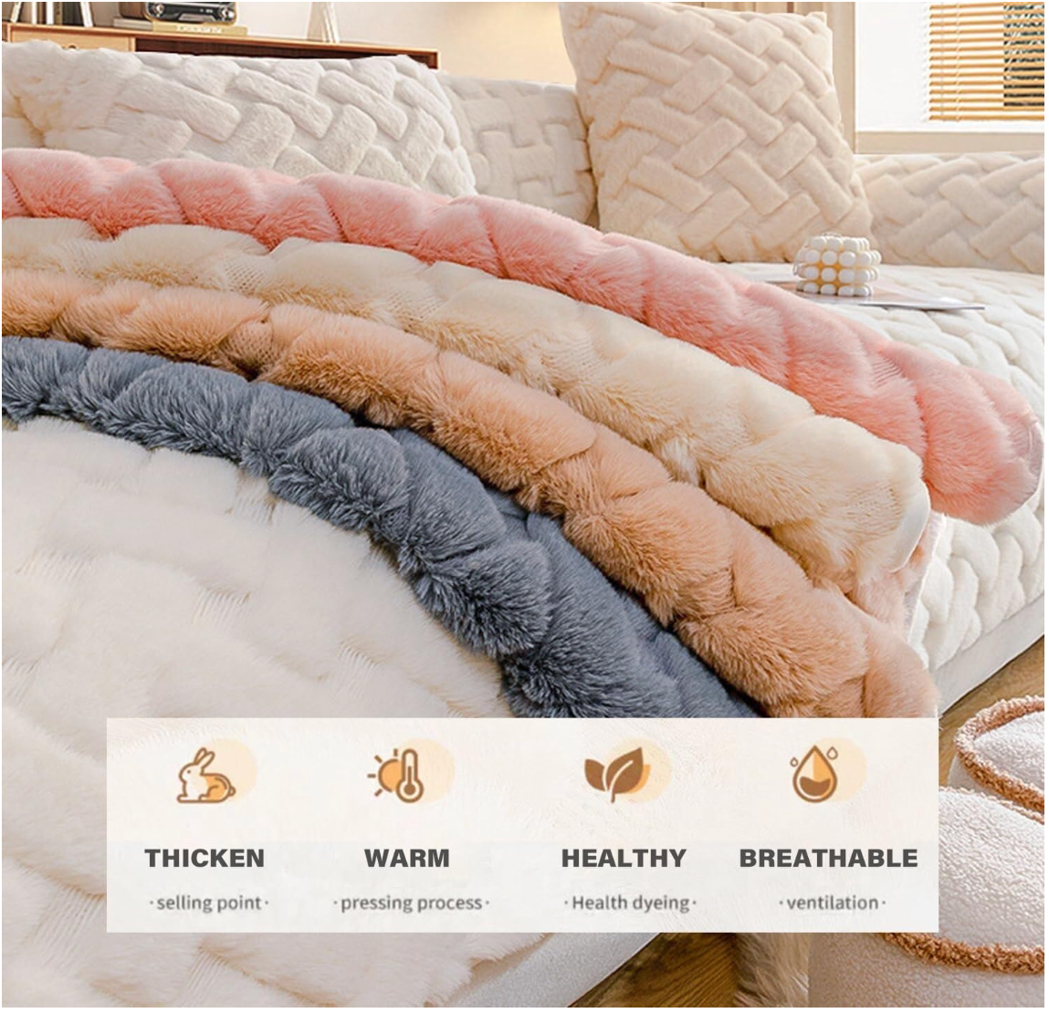 Non-Slip Geometric Plush Fuzzy Furry Sofa Couch Cover