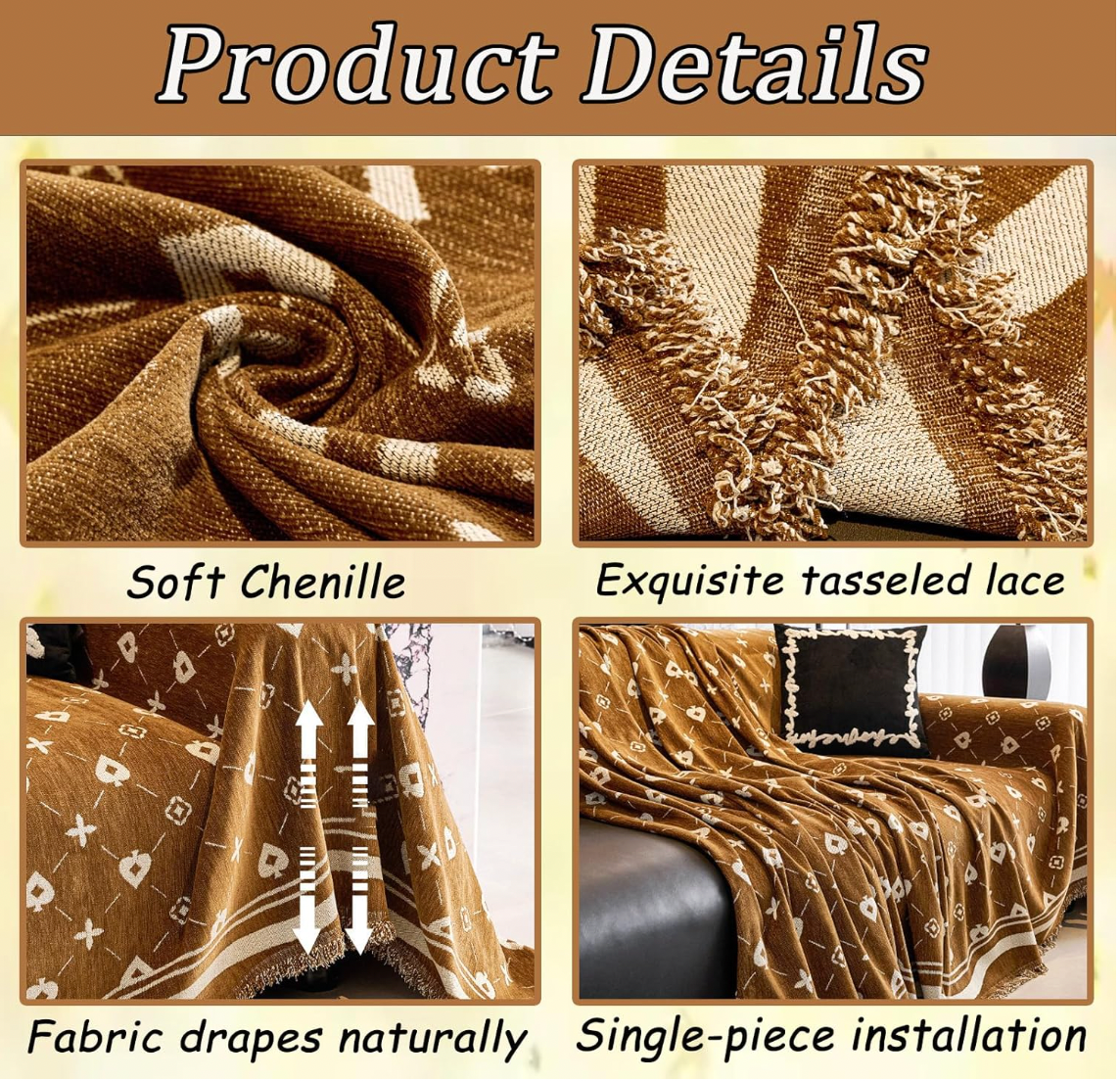 Elegant Geometric Chenille Bohemian Sofa Couch Cover