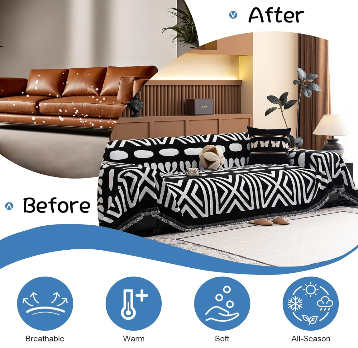 Non-Slip Boho Geometric Tassels Reversible Sofa Couch Cover