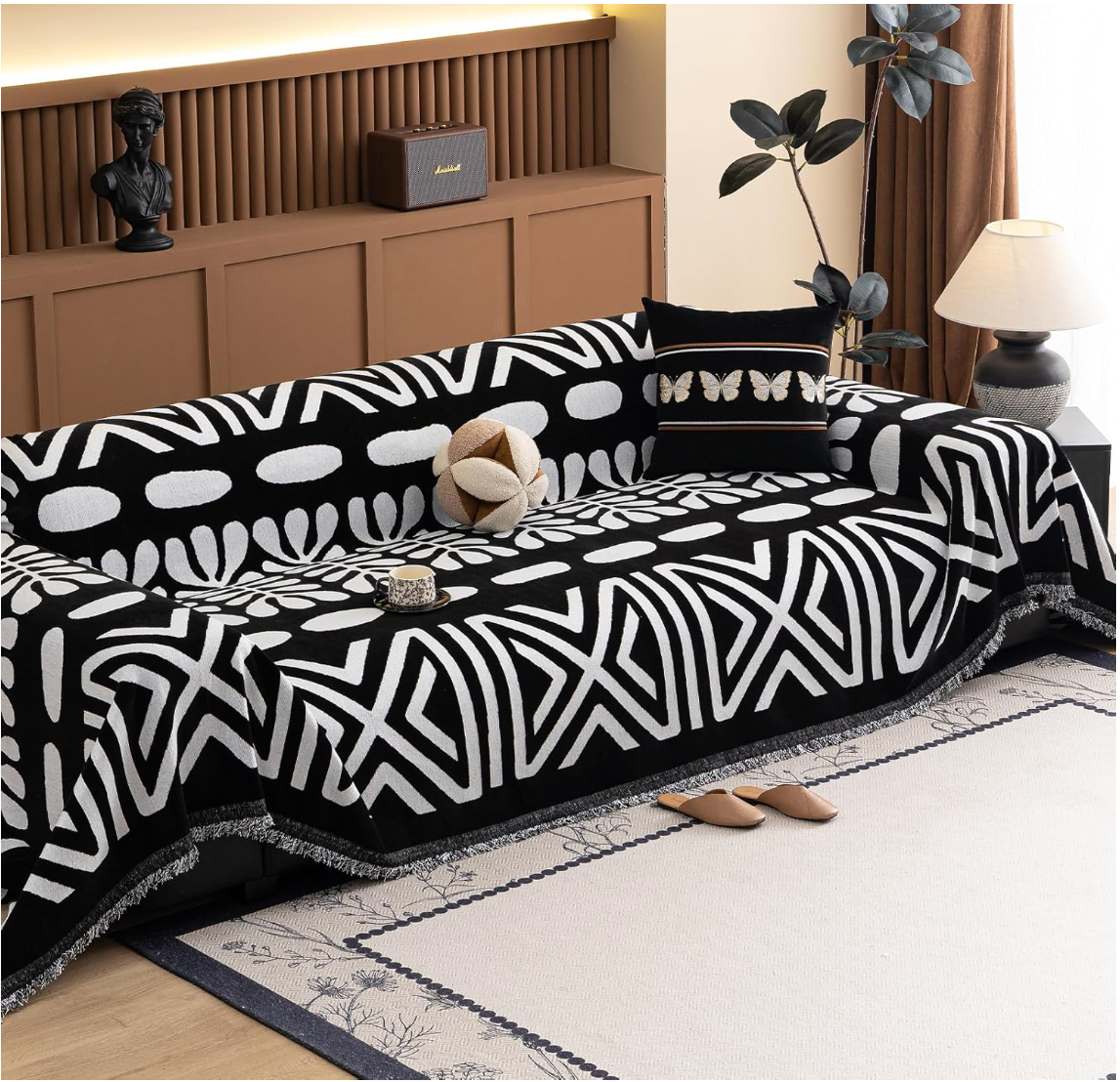 Non-Slip Boho Geometric Tassels Reversible Sofa Couch Cover