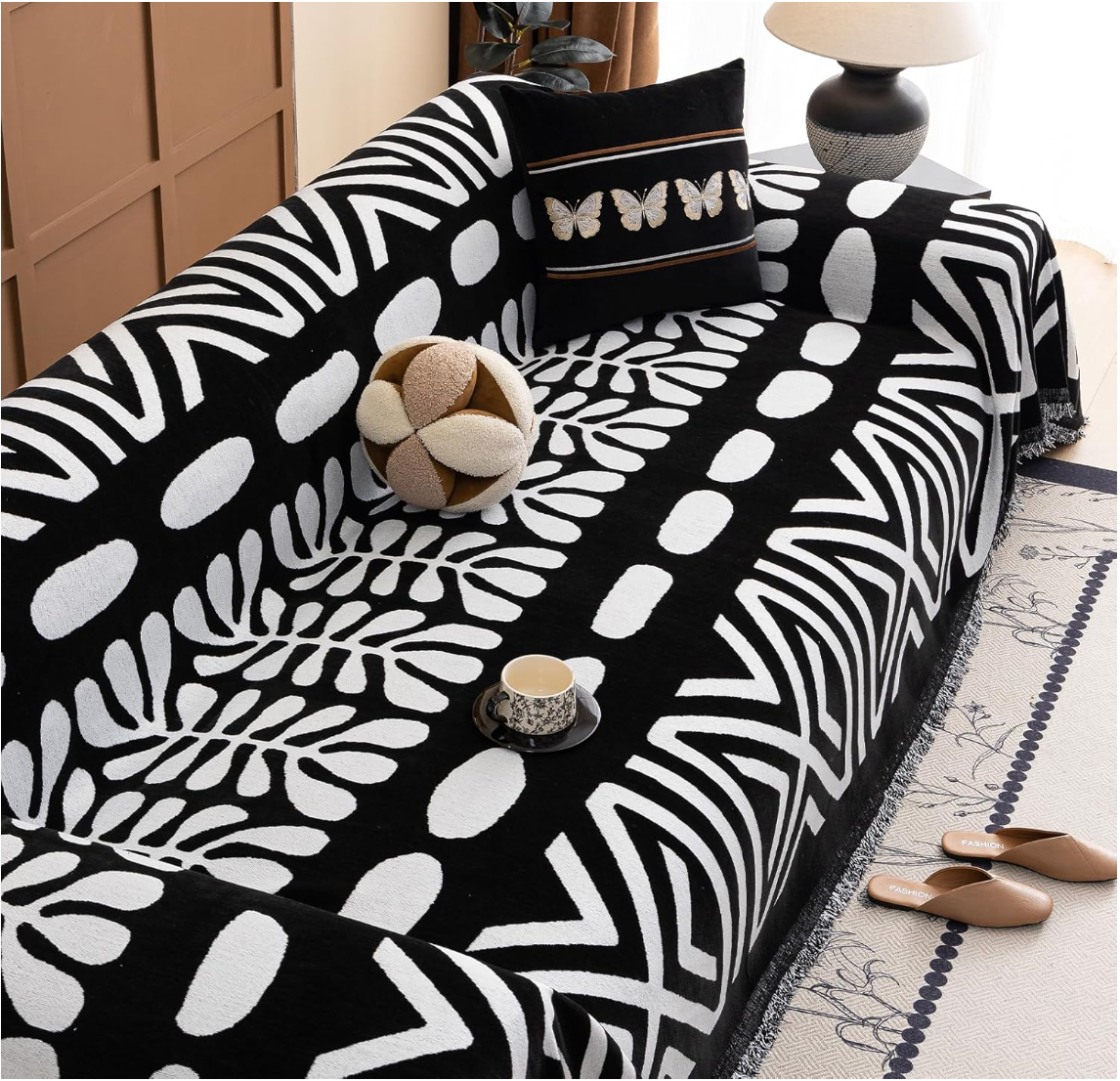 Non-Slip Boho Geometric Tassels Reversible Sofa Couch Cover
