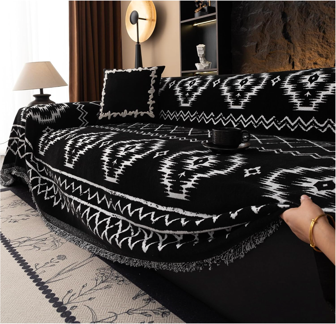 Non-Slip Boho Chenille Geometric Tassels Sofa Couch Cover