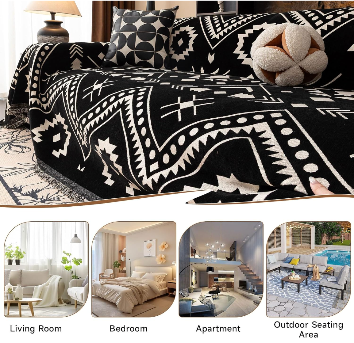 Non-Slip Chenille Boho Geometric Tassels Sofa Couch Cover