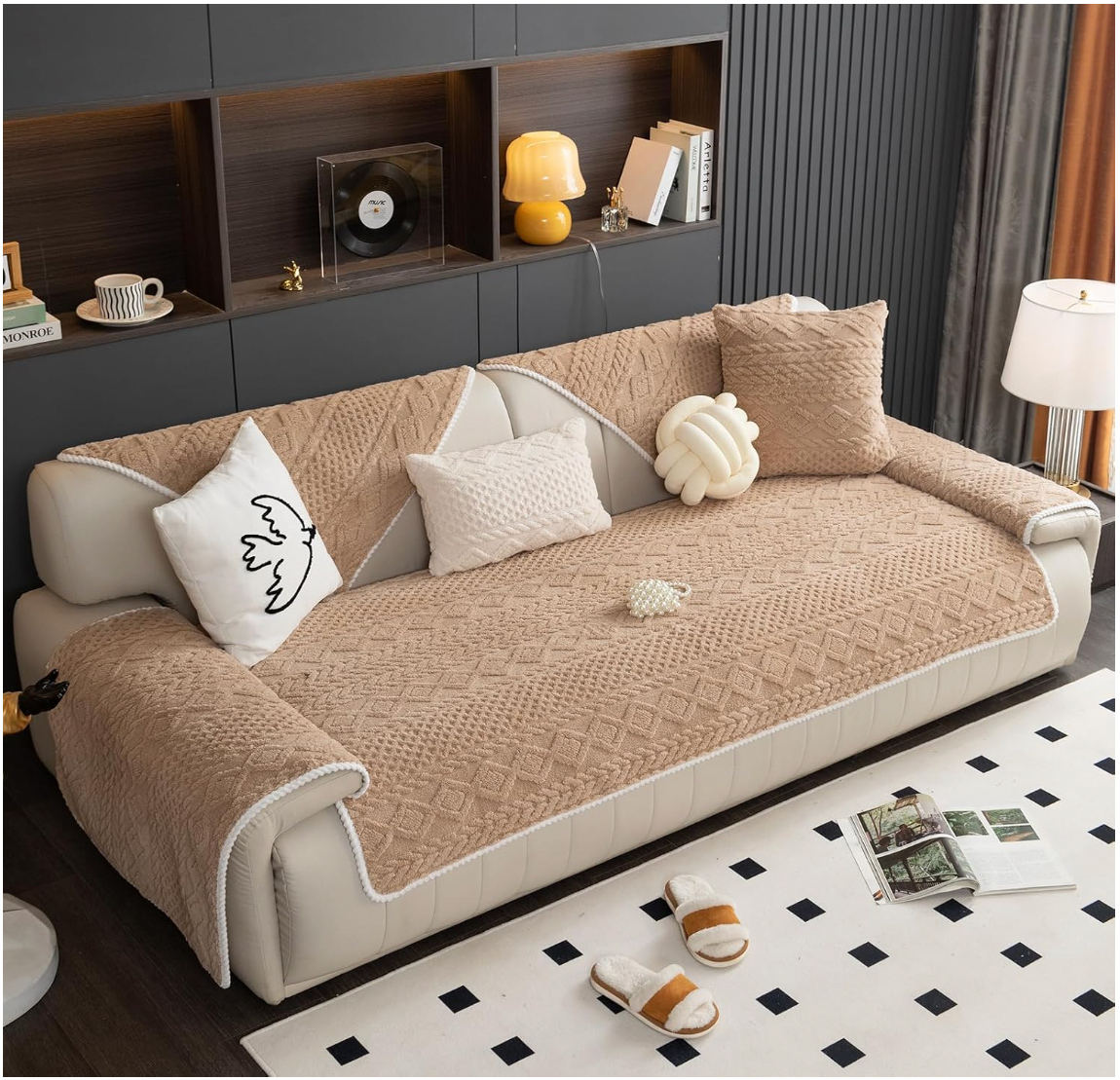 Non Slip Fluffy Geometric Jacquard Mat Couch Sofa Cover