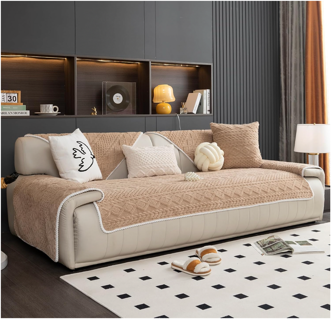 Non Slip Fluffy Geometric Jacquard Mat Couch Sofa Cover