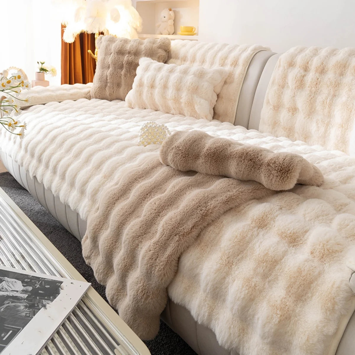 Non Slip Plush Fuzzy Furry Couch Sofa Cover