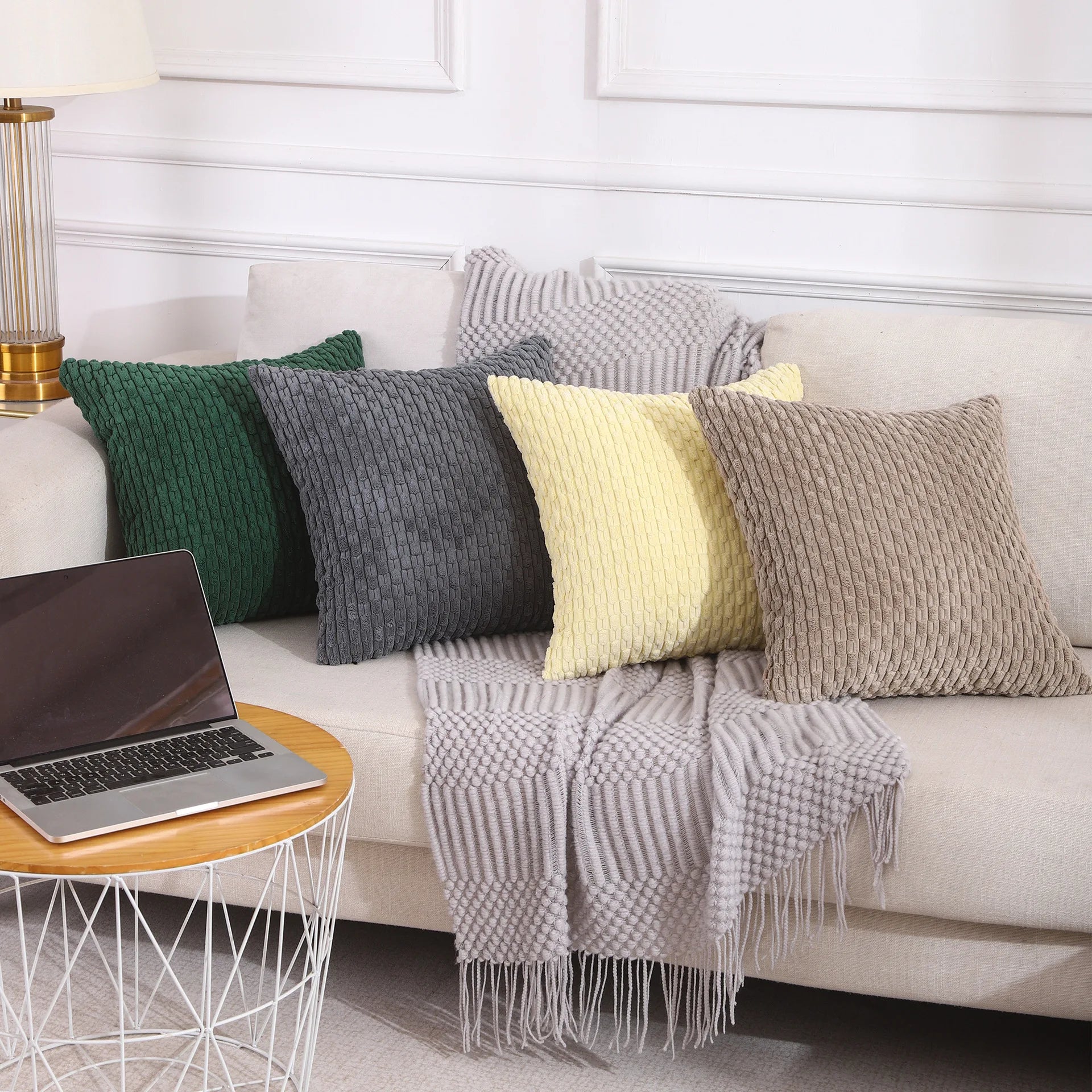 2 Corduroy Boho Fluffy Throw Pillow Cushion Cover Case