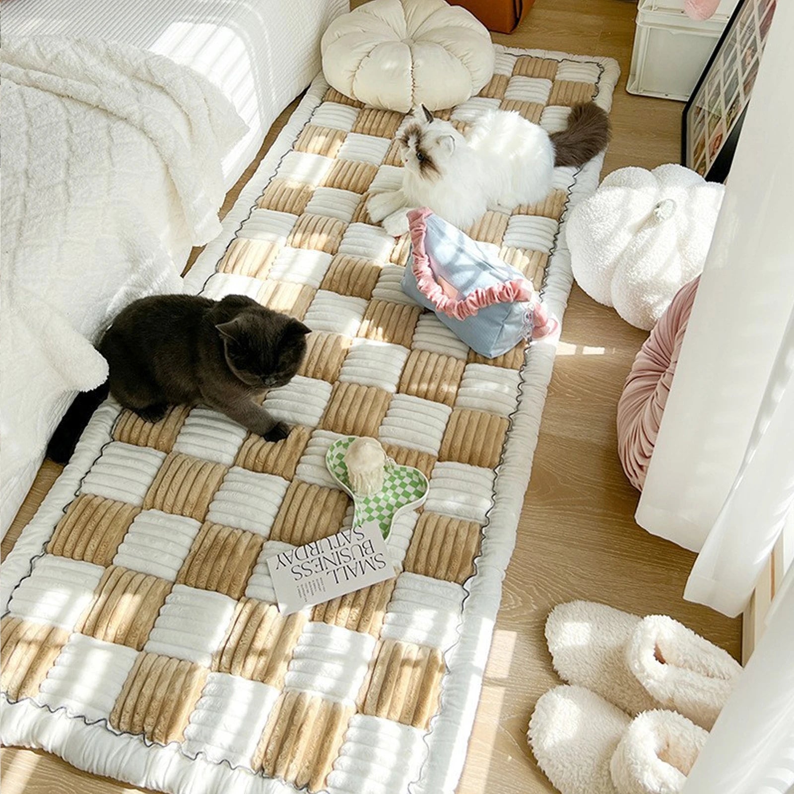 Non Slip Plaid Fuzzy Pet Dog Mat Bed Couch Cover