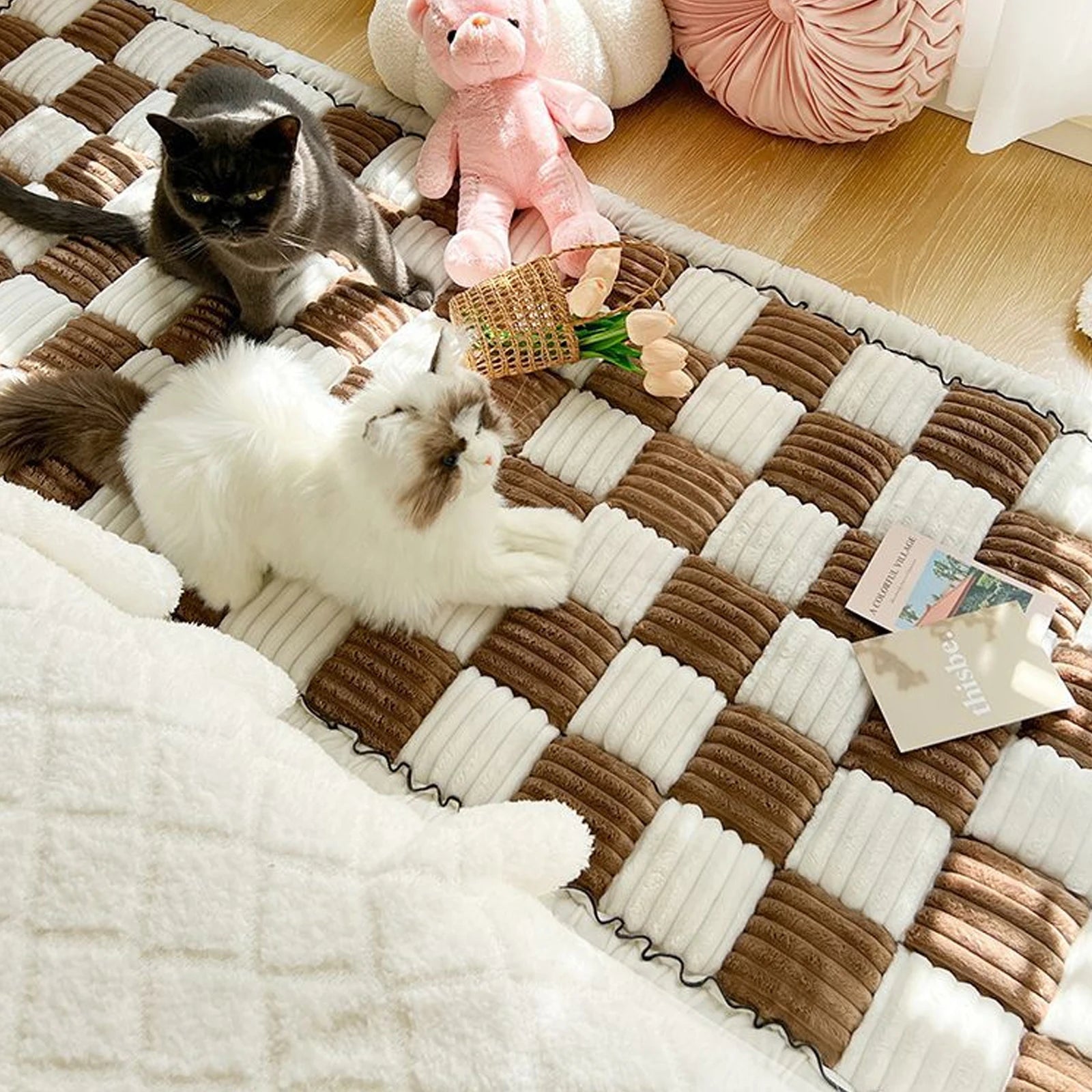 Non Slip Plaid Fuzzy Pet Dog Mat Bed Couch Cover
