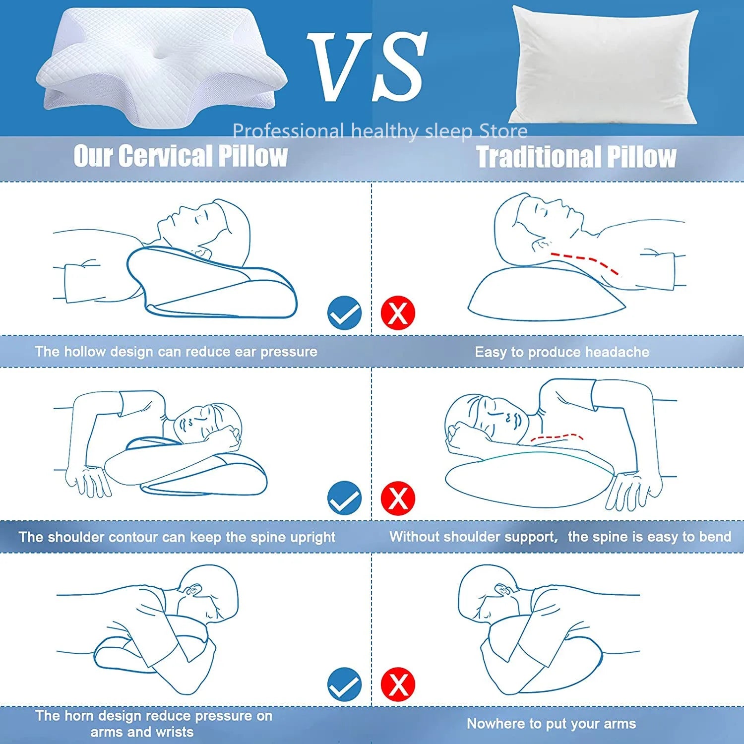 Ergonomically Relaxing Support Sleeping Bed Pillow