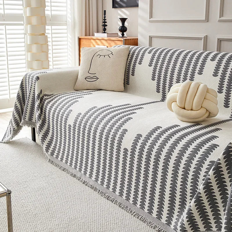 Elegance Chenille Anti-Slip Tassels Sofa Couch Cover