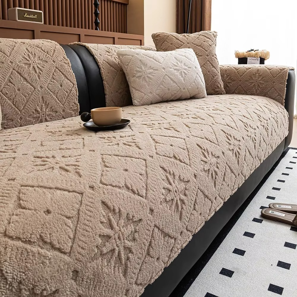Non-Slip Jacquard Fleece Plush Sofa Couch Cover