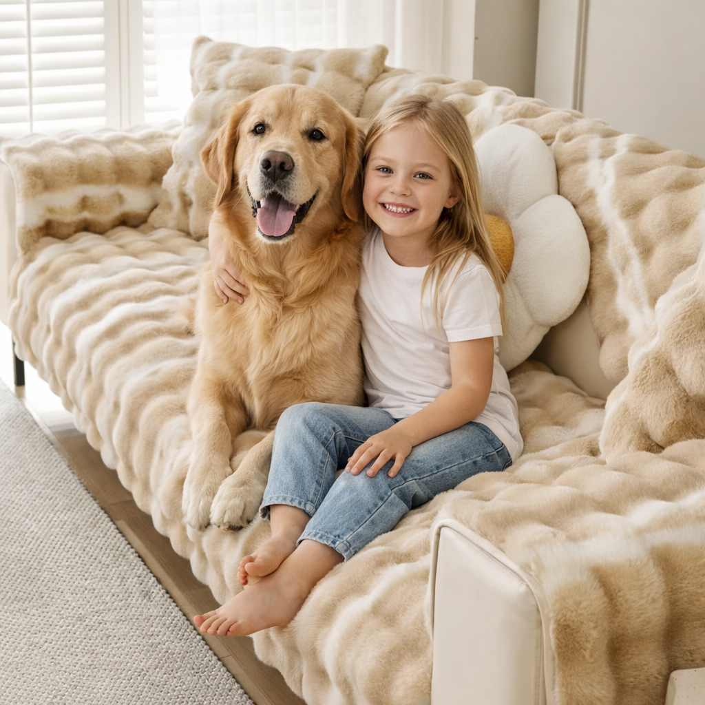 Non Slip Rabbit Fur Plush Furry Mat Couch Sofa Cover