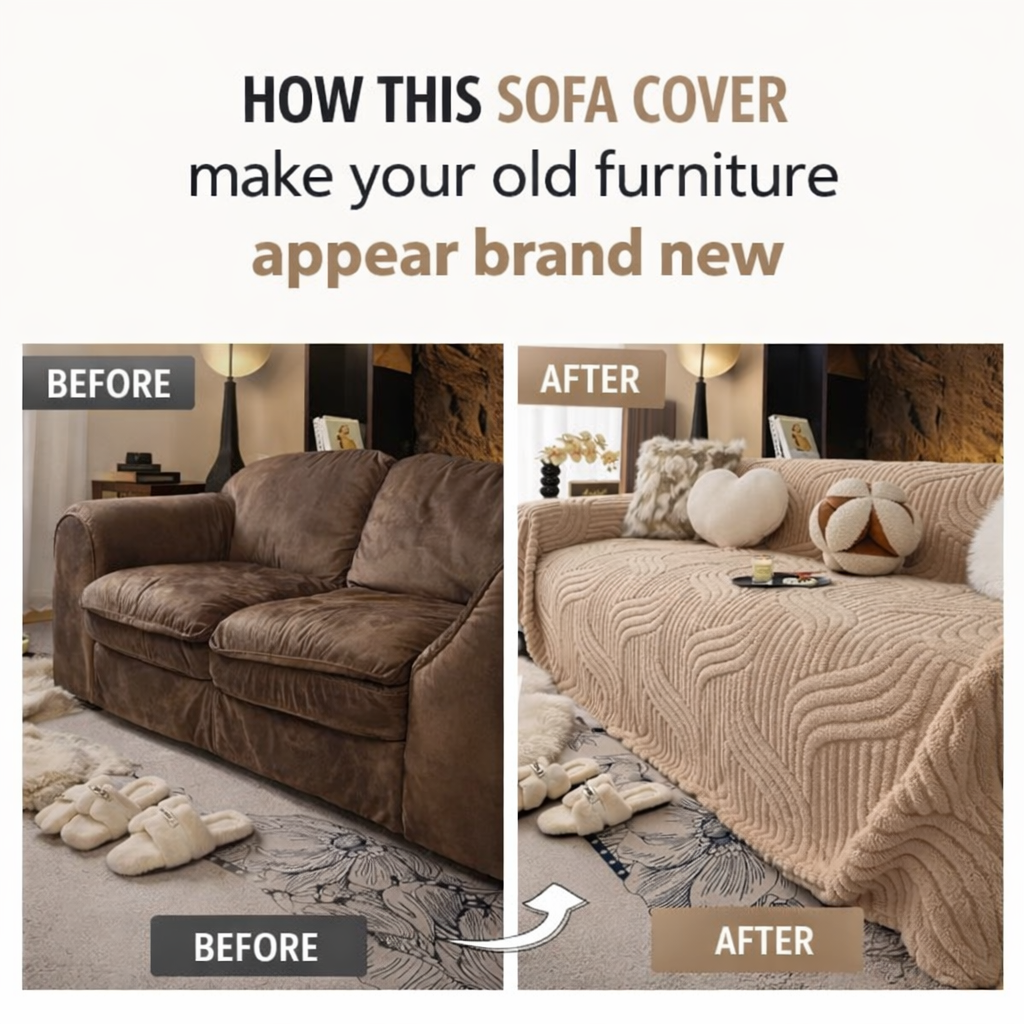 Classic Fuzzy Curved Striped Plush Sofa Couch Cover