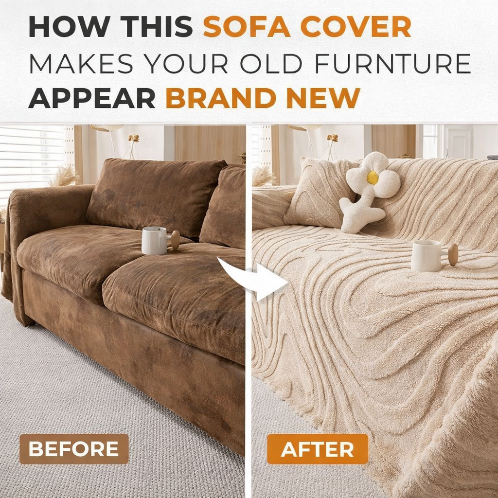 Fuzzy Plush Stripped Anti-Slip Sofa Couch Cover