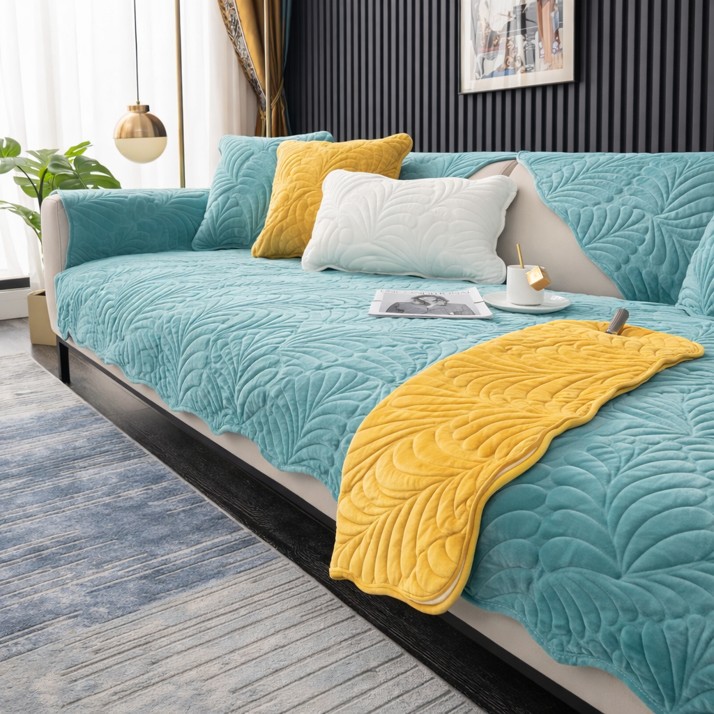 Non Slip Chenille Plush Quilted Mat Couch Sofa Cover