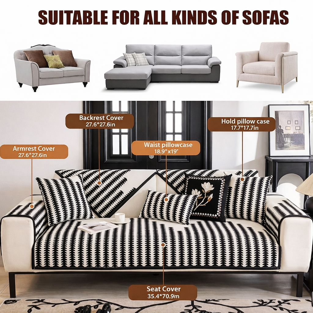 Chenille Boho Geometric Non Slip Sofa Couch Cover