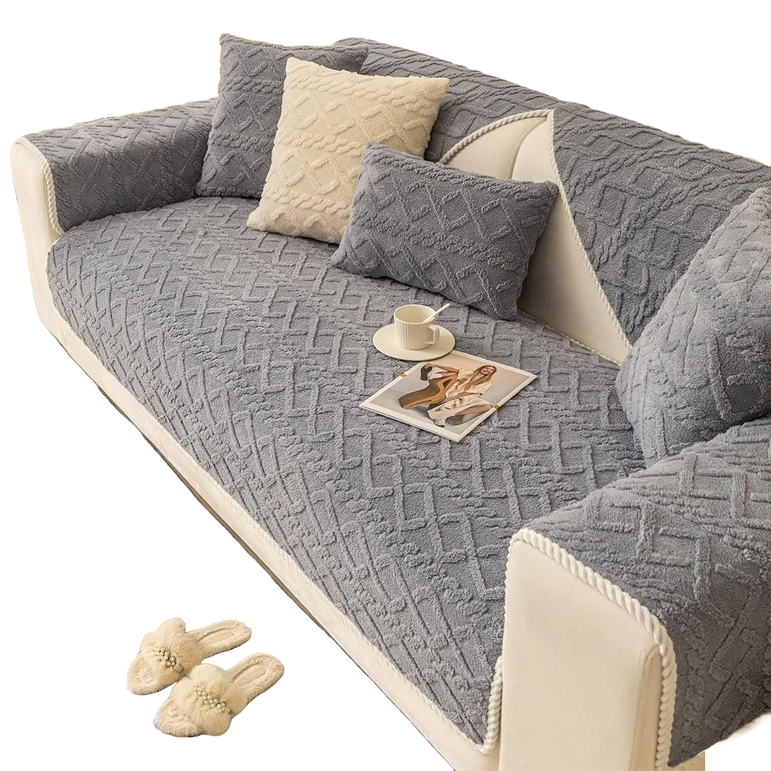 Non Slip Fluffy Geometric Jacquard Mat Couch Sofa Cover