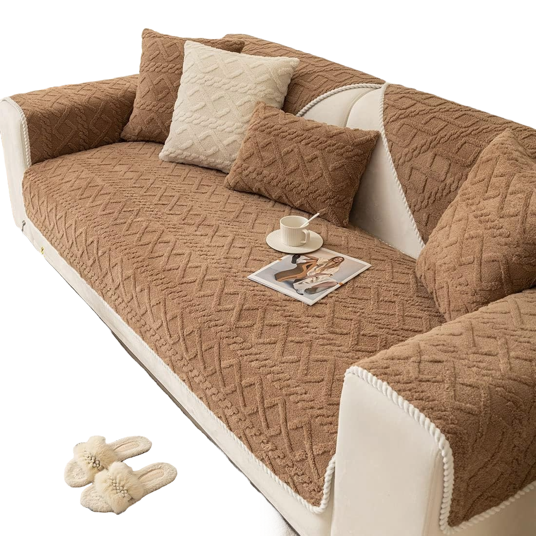 Non Slip Fluffy Geometric Jacquard Mat Couch Sofa Cover