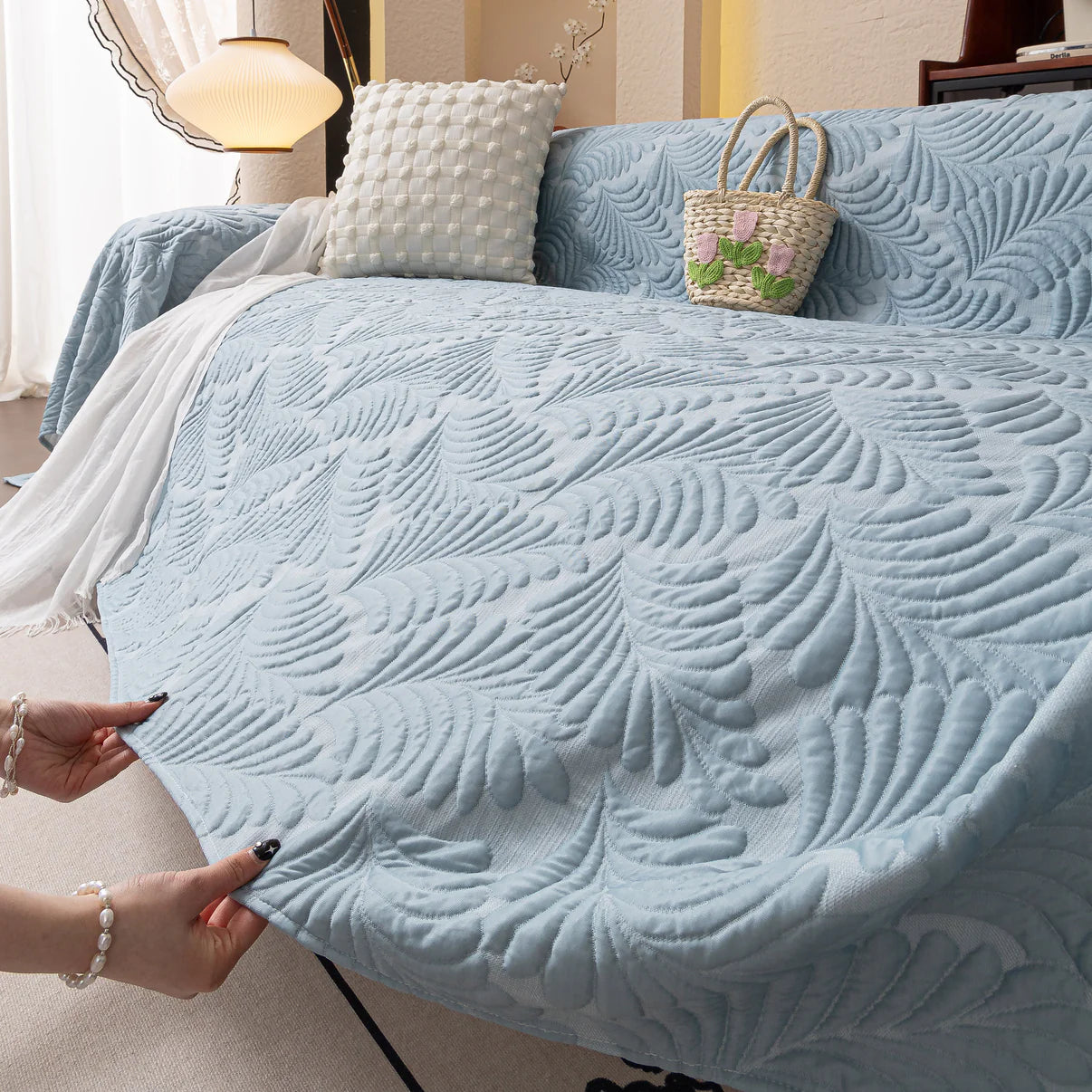 Non-Slip Elegant Quilted Tassels Sofa Couch Cover