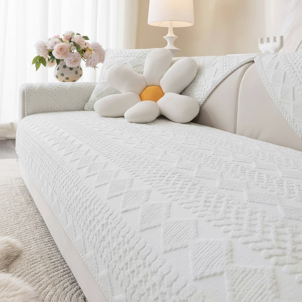 Non Slip Fluffy Geometric Jacquard Mat Couch Sofa Cover