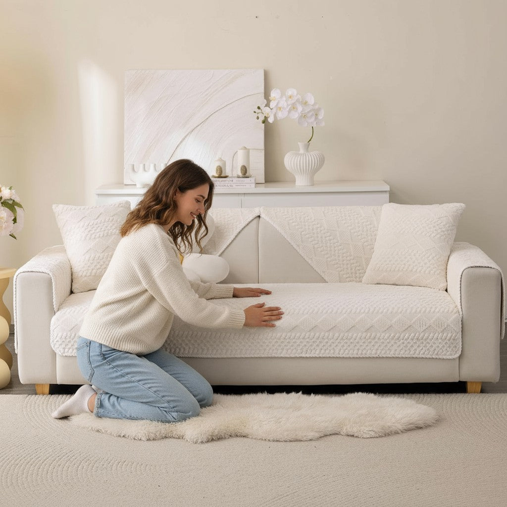 Non Slip Fluffy Geometric Jacquard Mat Couch Sofa Cover