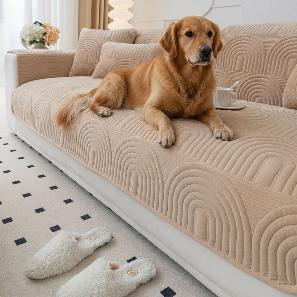 Non Slip Fluffy Geometric Quilted Plush Couch Sofa Cover