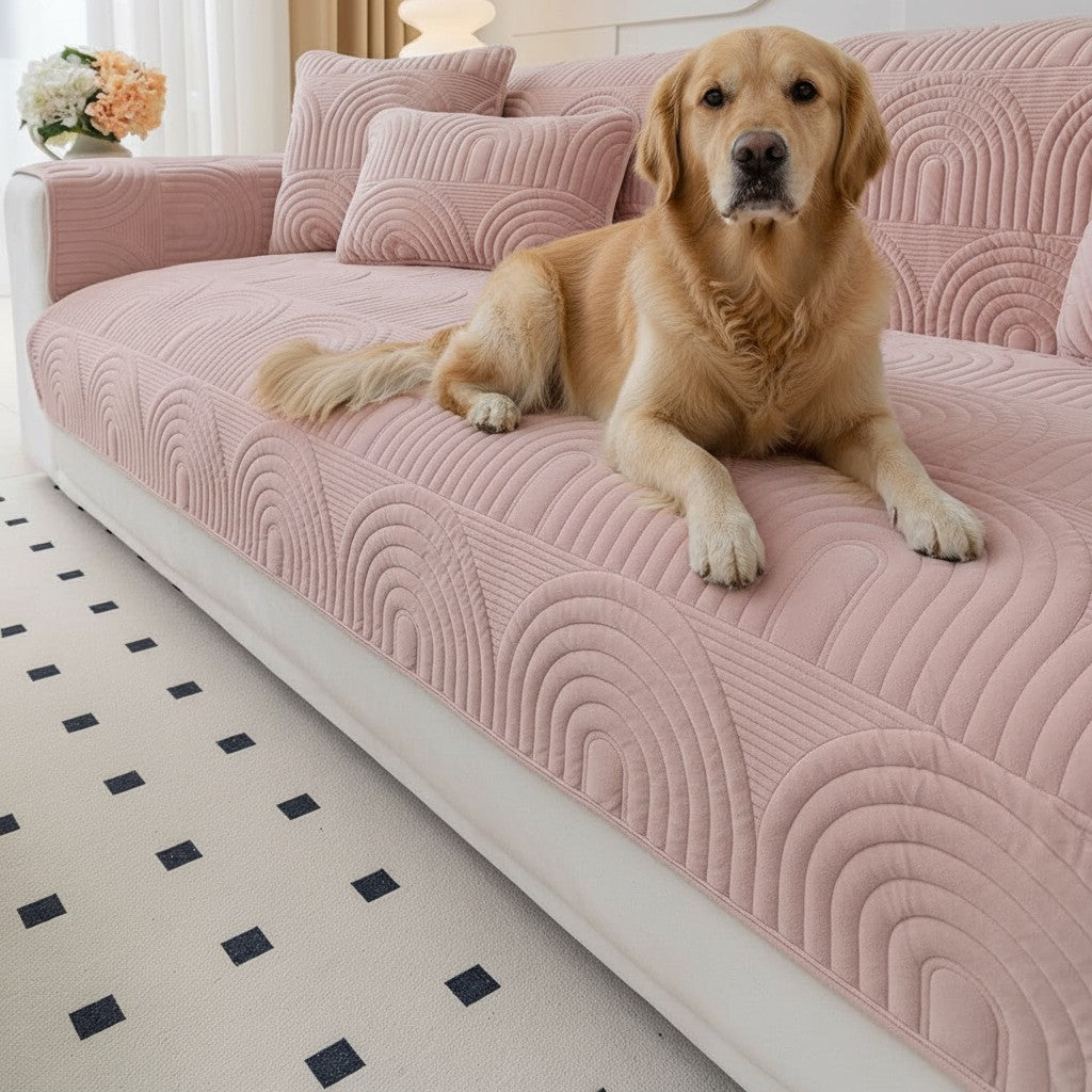 Non Slip Fluffy Geometric Quilted Plush Couch Sofa Cover